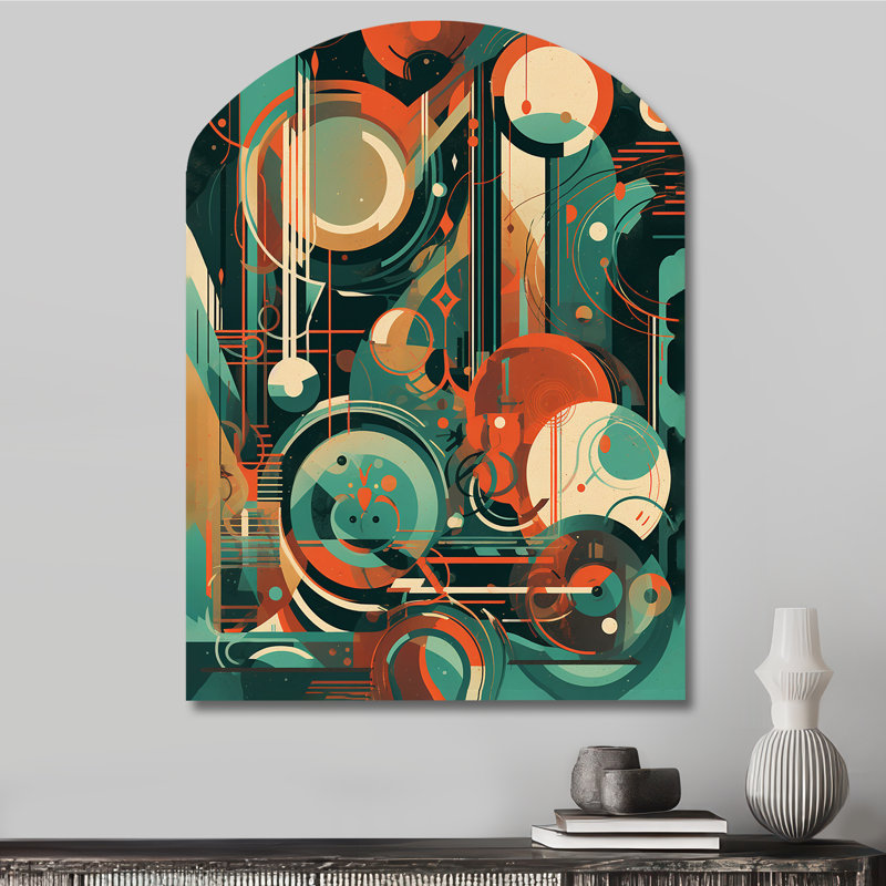 Green And Orange Mid Century Innovations IV - Abstract Midcentury Arch Shape Irregular Metal Wall Decor, 34" H x 25" W x 1" D