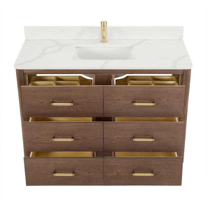 Ensemble de meuble-lavabo simple 48 po Porto, Chêne brun foncé, Or