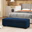 Tissu texturé bleu l 50,75 po avec couvercle à charnières, pour le rangement dans le salon et les pieds larges en bois de bouleau-1233447722