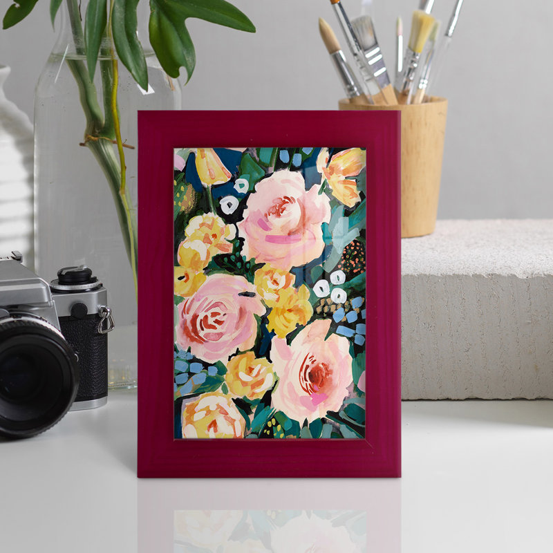 Flower Jumble I, reproduction d'art encadrée, H 6 po x l 4 po x P 1 po, Rouge