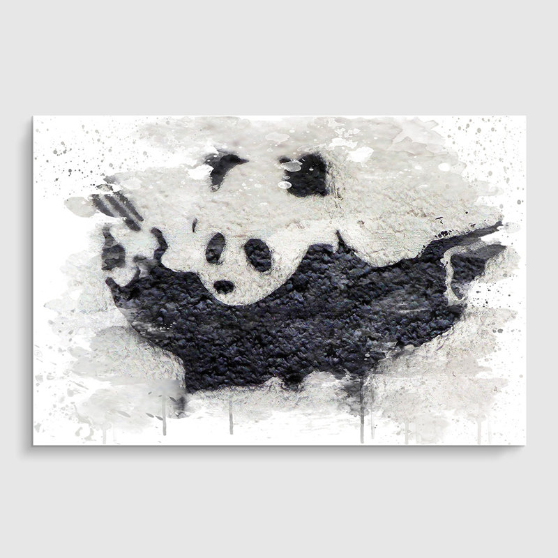 Banksy Panda Guns Graffiti Wall Art - Frameless Print, 33.1cm H x 84.1cm W