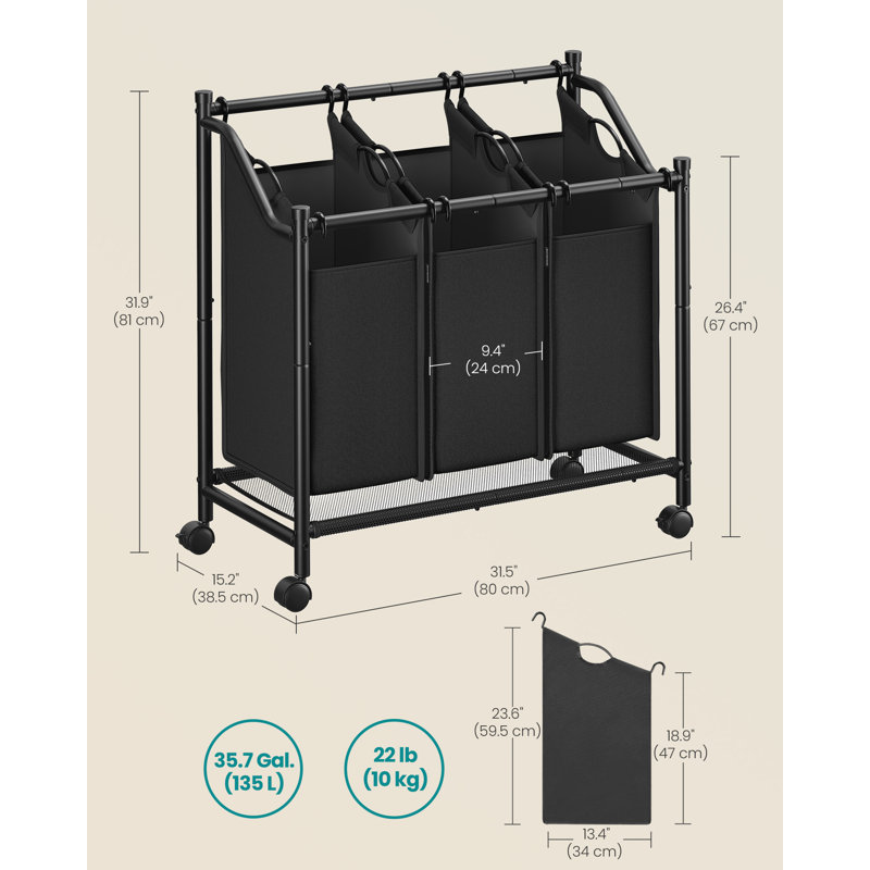 Rolling Laundry Hamper, Ink Black