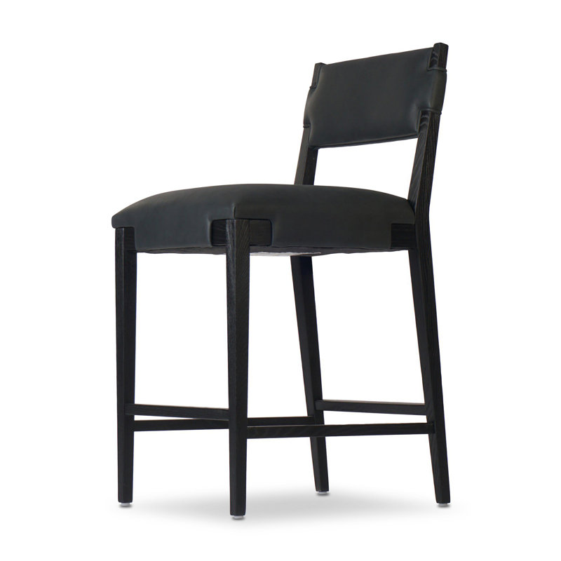 Tamari Stool-Sonoma Chestnut-Bar, Black, Black Genuine Leather, Counter Stool (27.76" Seat Height)