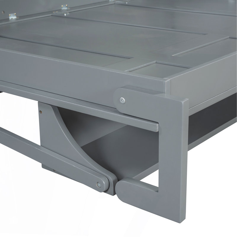 Lit escamotable double avec élévateur hydraulique et bureau, gris, Gris, Lit double