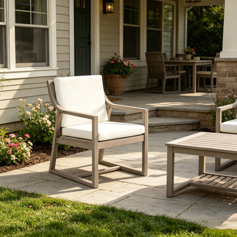 Ensemble de chaises de patio d'extérieur en bois d'acacia de style Mid-Century avec coussins amovibles en polyester résistant à l'eau
