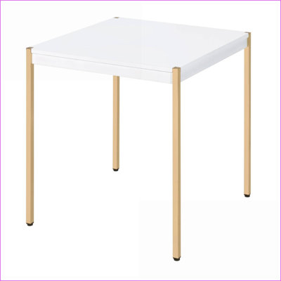 White and Gold Modern Coffee Table for Living Room – Spacious Tabletop, Stable Metal Legs