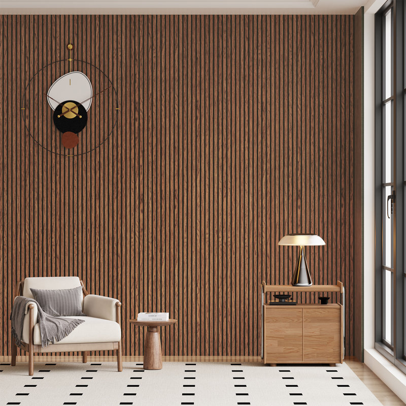 6 PCS 94.5"L x 7.9"W Acoustic Slat Wall Panels, Eco-Wood Look for Home/Office Wall & Ceiling (31.1 sq. ft.), Dark Maple