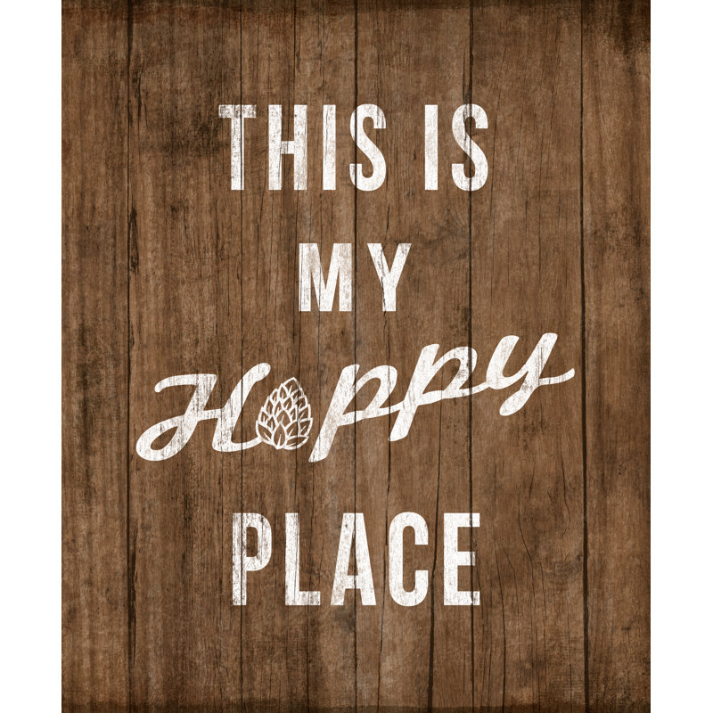 Hoppy Place Dark Wood - Textual Art Print, Black Floater Framed, 46cm H x 30cm W