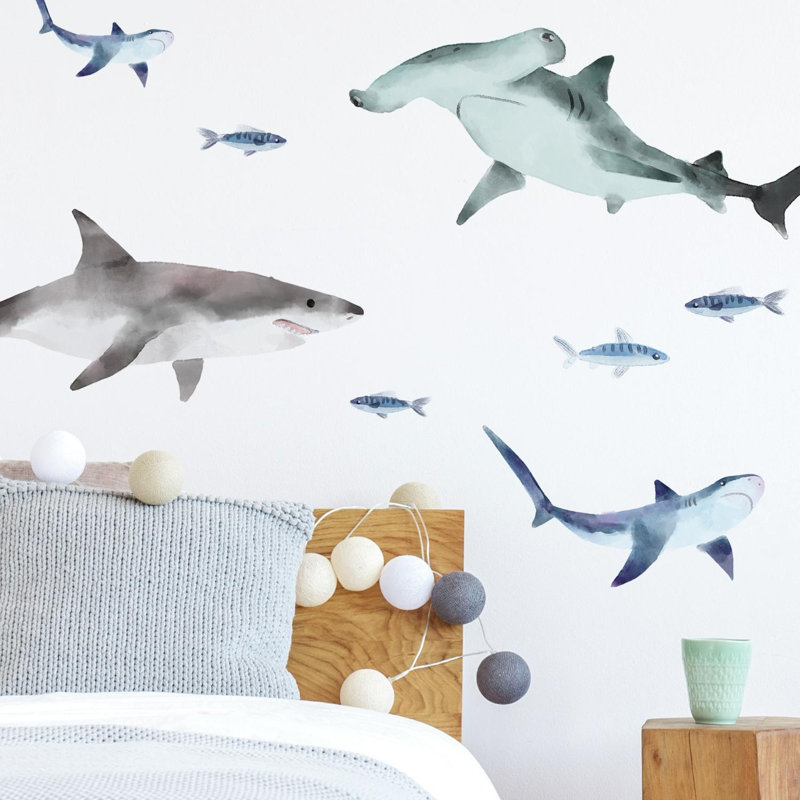 Décalcomanie murale colle et colle requins