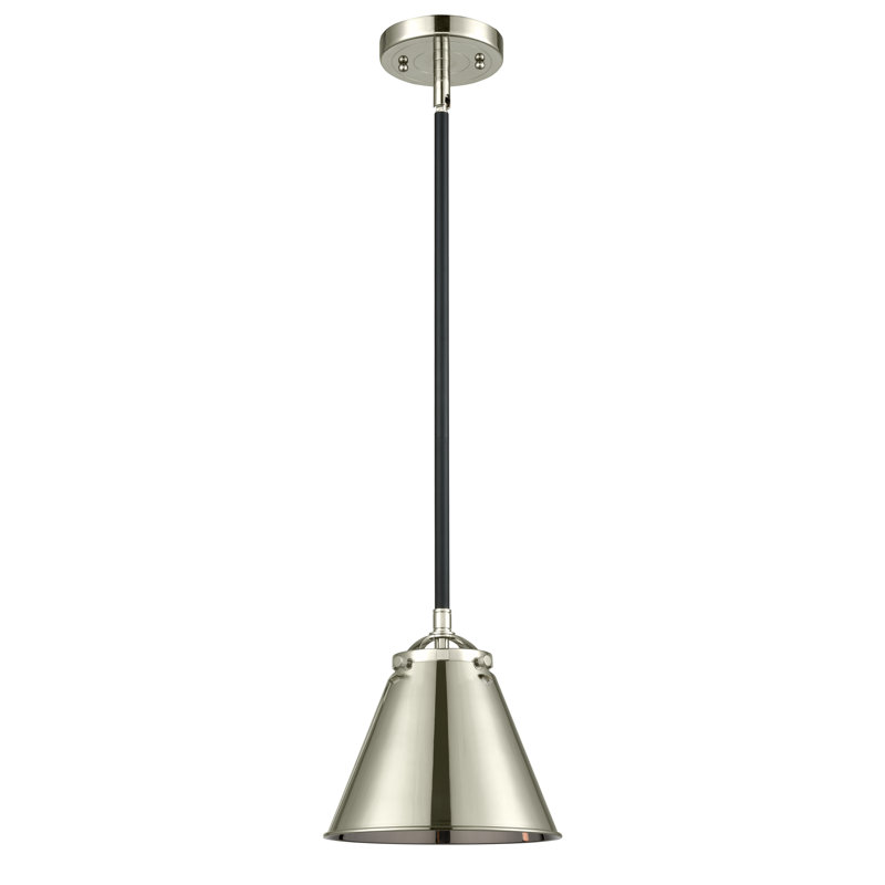 Luminaire suspendu conique à 1 lumière Donovan, Ampoule non incluse, Nickel poli noir, Nickel poli