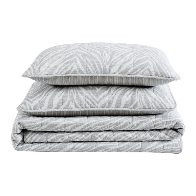 Kenneth Cole Urban Zebra Cotton Grey Quilt Set, Queen Quilt + 2 Standard Shams
