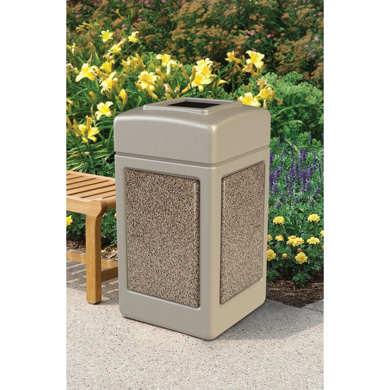 Poubelle® 42 gallons StoneTec, Beige avec bleu-gris