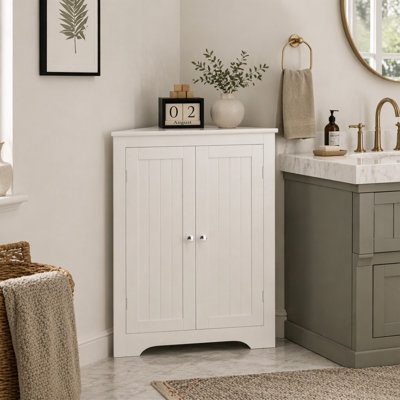 Floor Corner Cabinet With 2 Doors And Adjustable Shelves, Freestanding Narrow Cabinet Organizer, Corner Storage Cabinets For Bathroom, Kitchen, Living Room, Or Bedroom