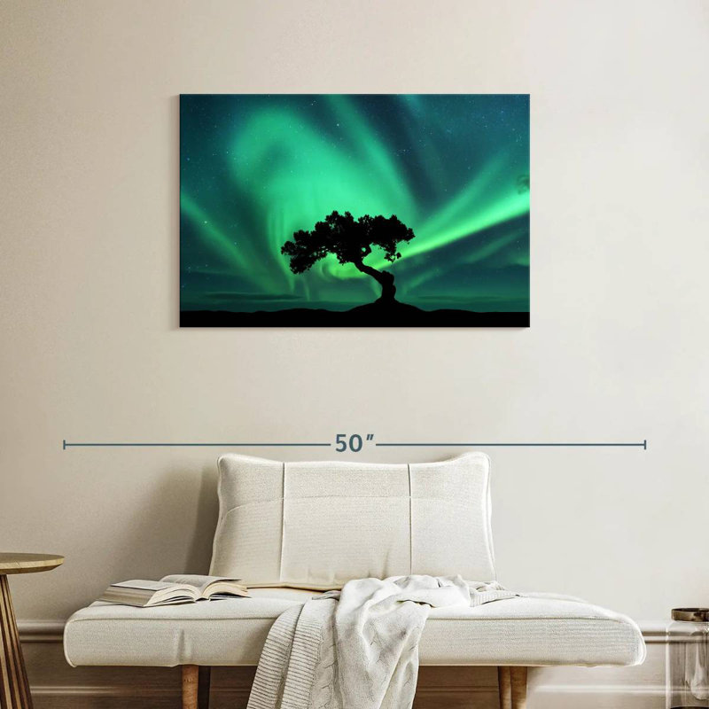 Alvord Tree Silhouette Northern Lights, 24" H x 36" W