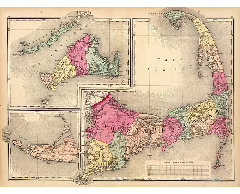 «1871 Cape Cod Map», impression sur toile, H 12 po x l 16 po