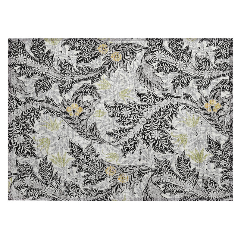 Machine Washable Indoor/Outdoor Chantille ACN2753 Botanical Rug, 2'6" x 3'10", Black