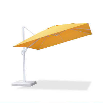 Arlmont & Co. Outdoor White Pole 120'' Square Offset CantileverYellow Umbrella With White Base