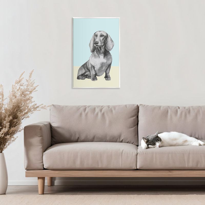 Plaque de croquis de teckel assis, design par Violeta Vollmer, H 19 po x l 13 po