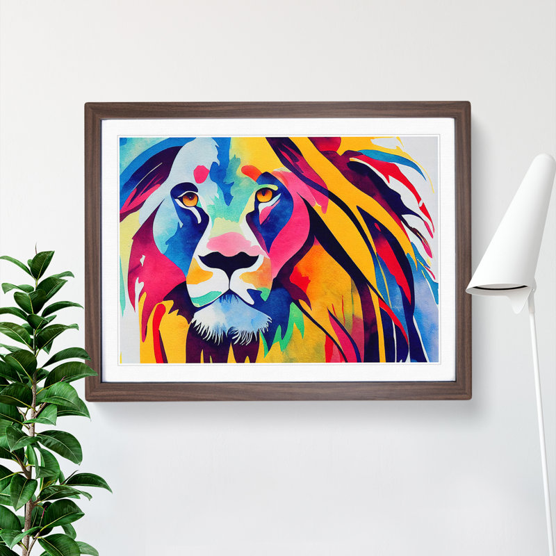 Colourful Lion Vol.5 Abstract - Print, Walnut Framed, 46cm H x 64cm W x 2cm D
