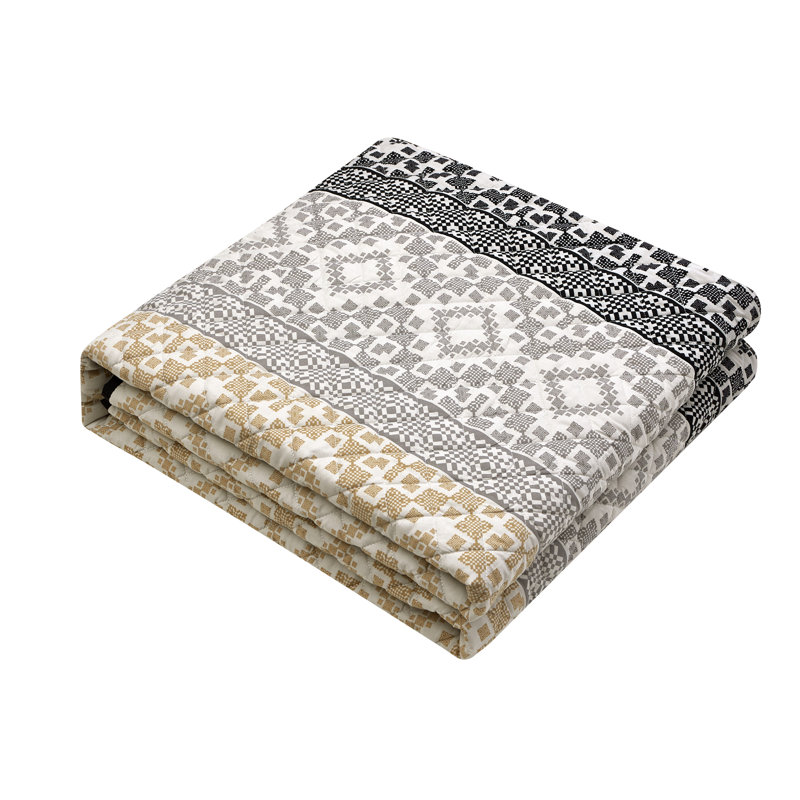 Queen Black and Taupe Geometric Polyester Quilt Set