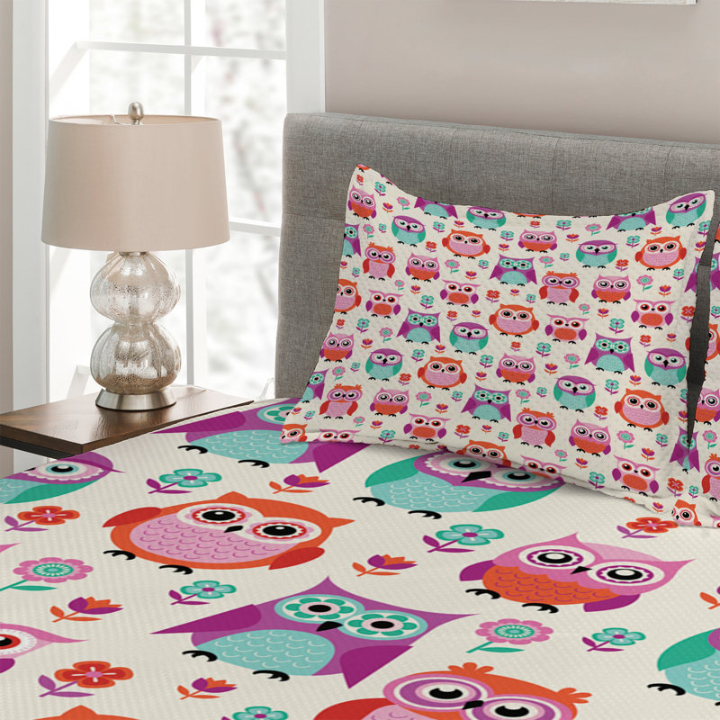 Owl Polyester Coverlet, King Bedspread + 2 Shams