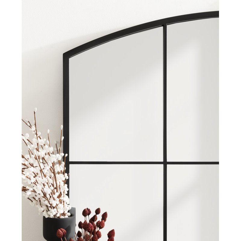 Latitude Run® Forsyth Windowpane Arch Mirror Black, 28" x 36"