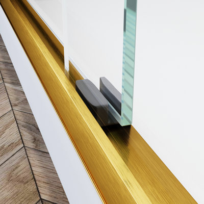 Sliding Shower Glass Door 44 - 48 In. W X 72 H, Semi Adjustable, Tempered Thick Clear, 304 Ss Handles, Brushed Gold Satellite Adjustable , Glass, Stainless Steel Sparkle