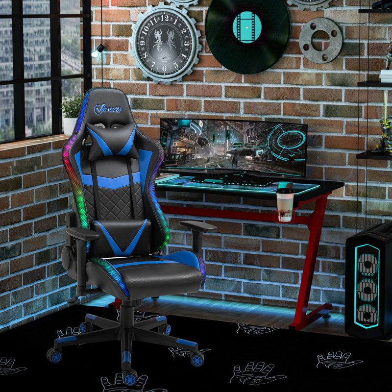 Vinsetto Adjustable Reclining Ergonomic Faux Leather Swiveling PC & Racing Game Chair, Blue