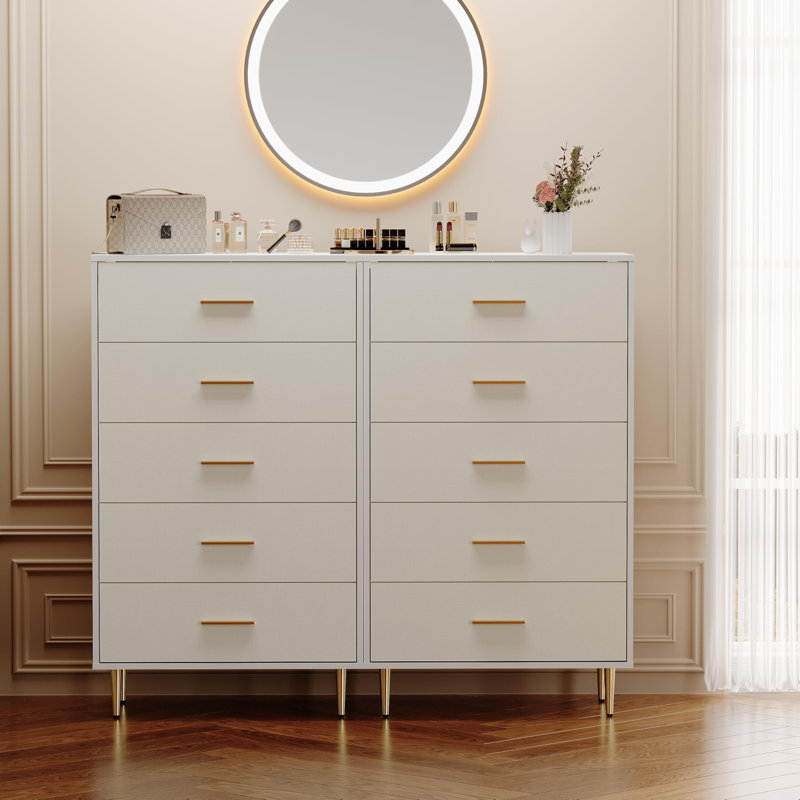 Commode blanche 5 tiroirs, grande commode étroite