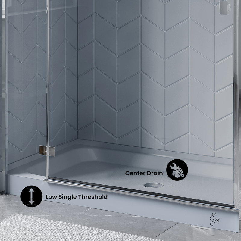 Voltaire 60" x 36" Single-Threshold, Center Drain, Shower Base in Gray, Gray, Center
