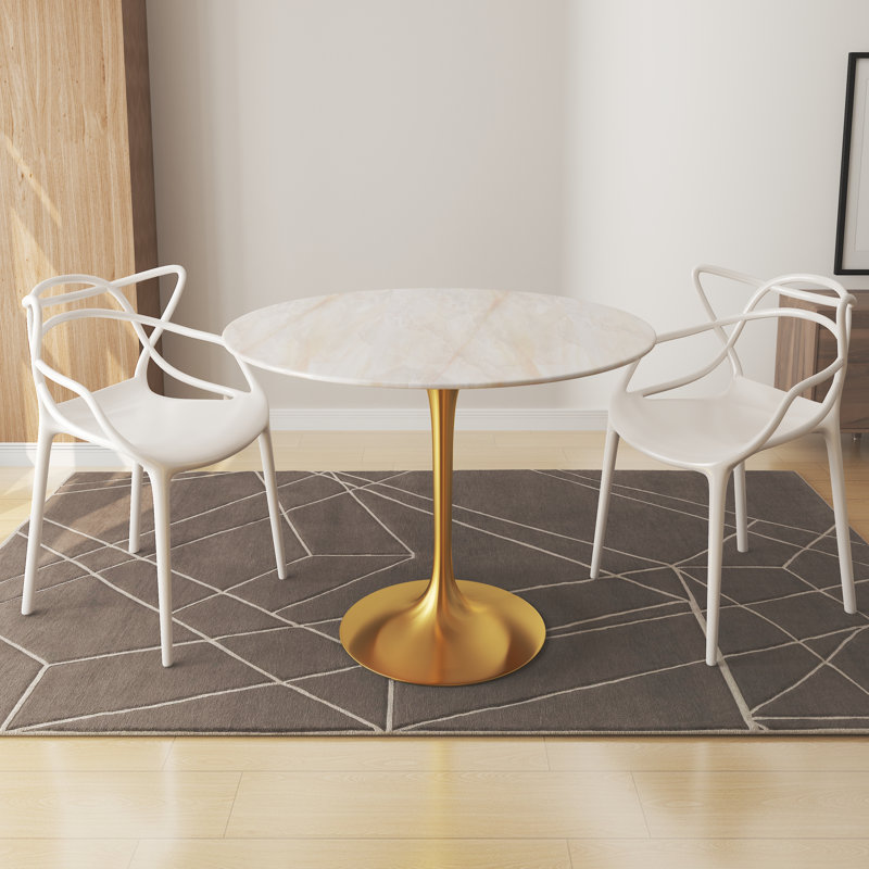 Tazio Round Marble Dining Table, 30.5" W x 32" L, Gold