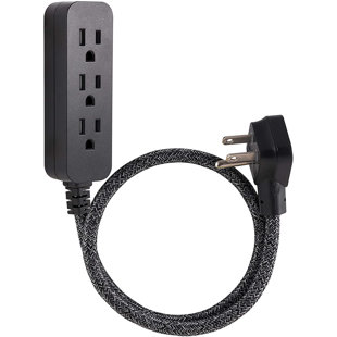 Cordinate 2-ft 3-Outlet Grounded Braided Extension Cord, Black Heather, 47298