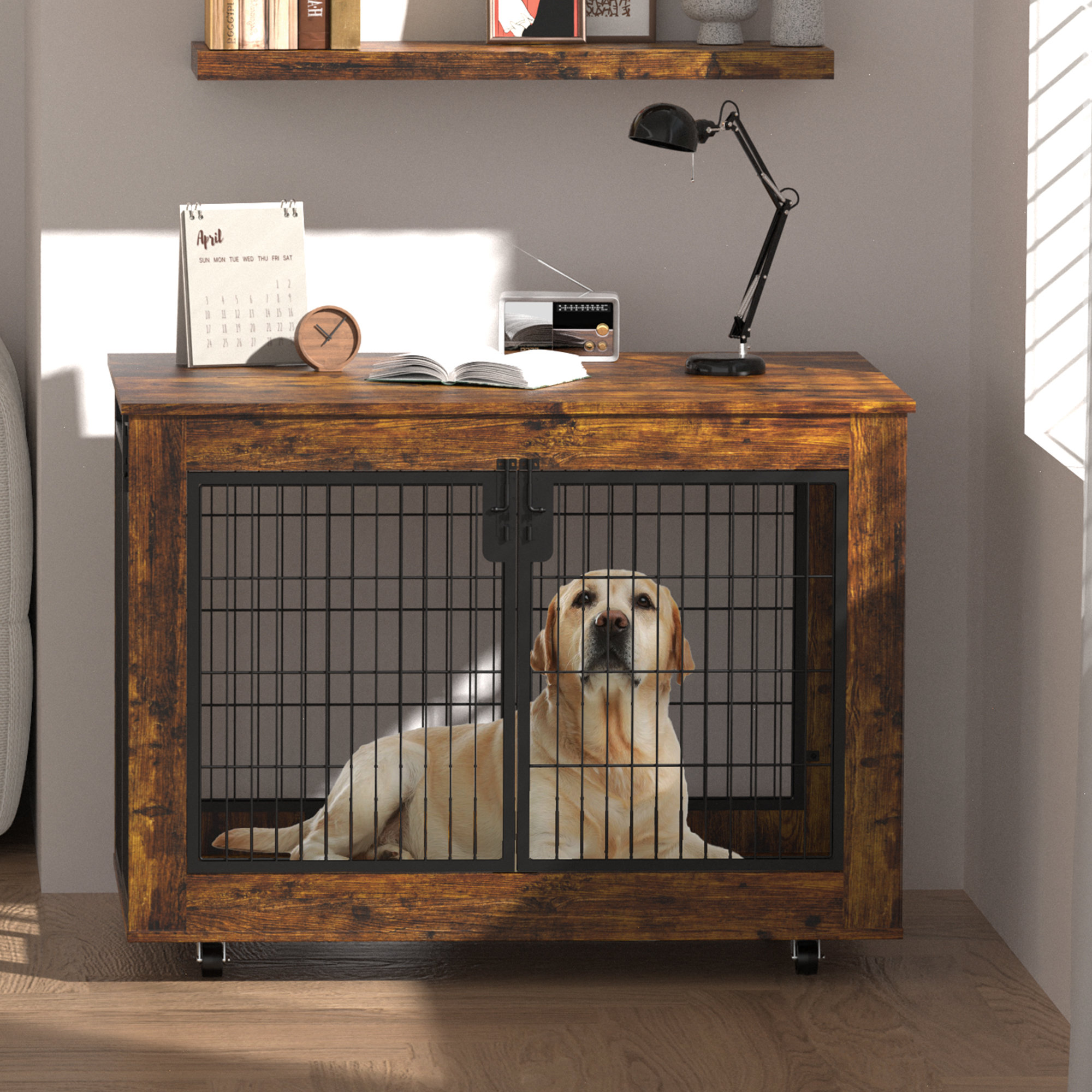 Picture of Archie & Oscar™ Large Furniture Style Pet Crate With 3 Doors And Wheels ...