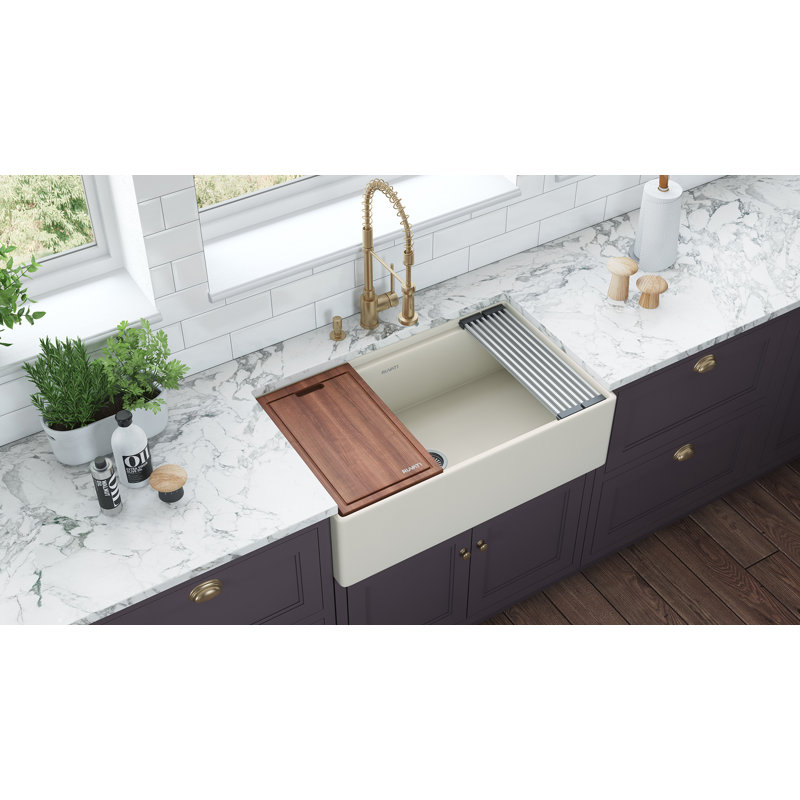 33'' L Double Bowl Fireclay Kitchen Sink, Emerald Green