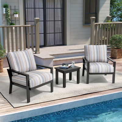 Ensemble de conversation extérieur en aluminium 3 pièces avec coussins Sunbrella