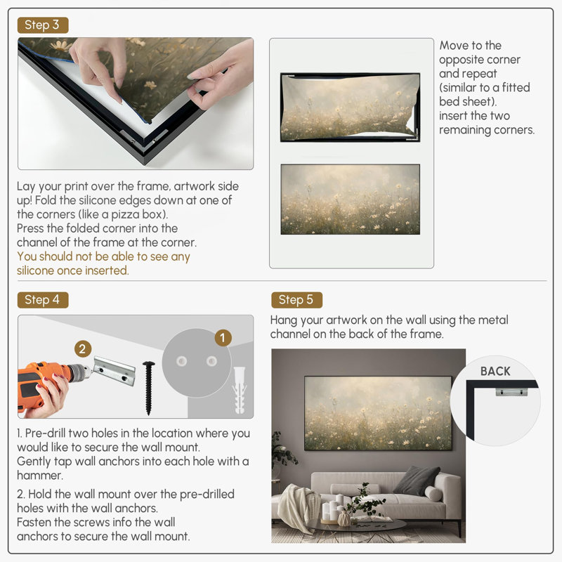 Extra Large Wall Art Fabric Print - Soft Light Wildflower Field in Morning Haze Artwork Decor for Living Room or Bedroom - "Frame Assembly Required (Unfinished Frame)"
