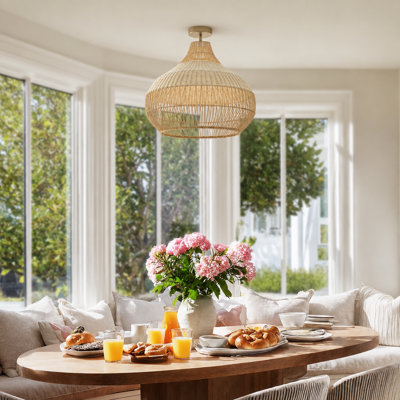 Plafonnier Beatrice en rotin tressé naturel à la main, 43 cm (17 po), style moderne, bohème et transitionnel.