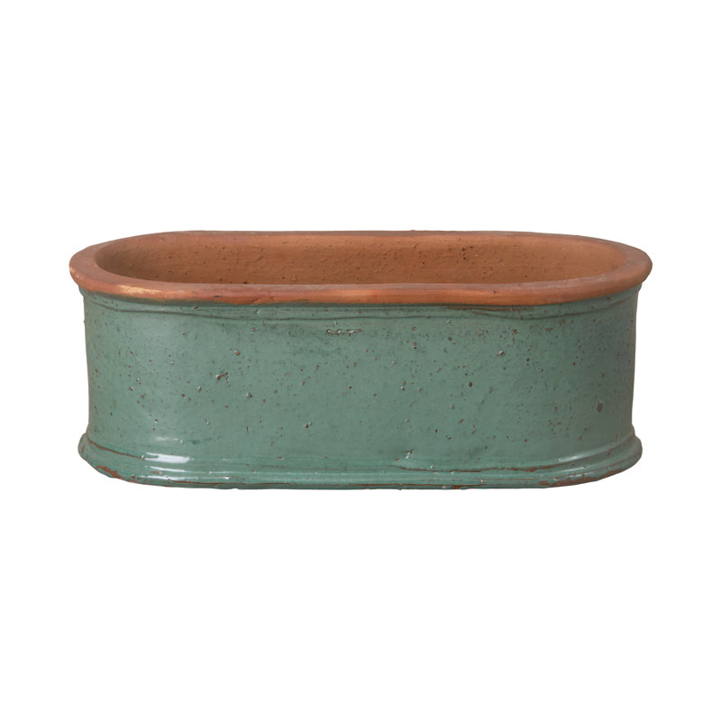 Pot à fleurs en céramique Strassen, H 11 po x l 24 po x P 9 po, Bleu sarcelle
