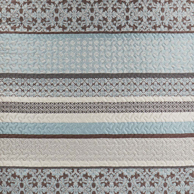 Ensemble 5 pièces jacquard avec coussins décoratifs bleu, Courtepointe double / grand + 2 taies décoratives