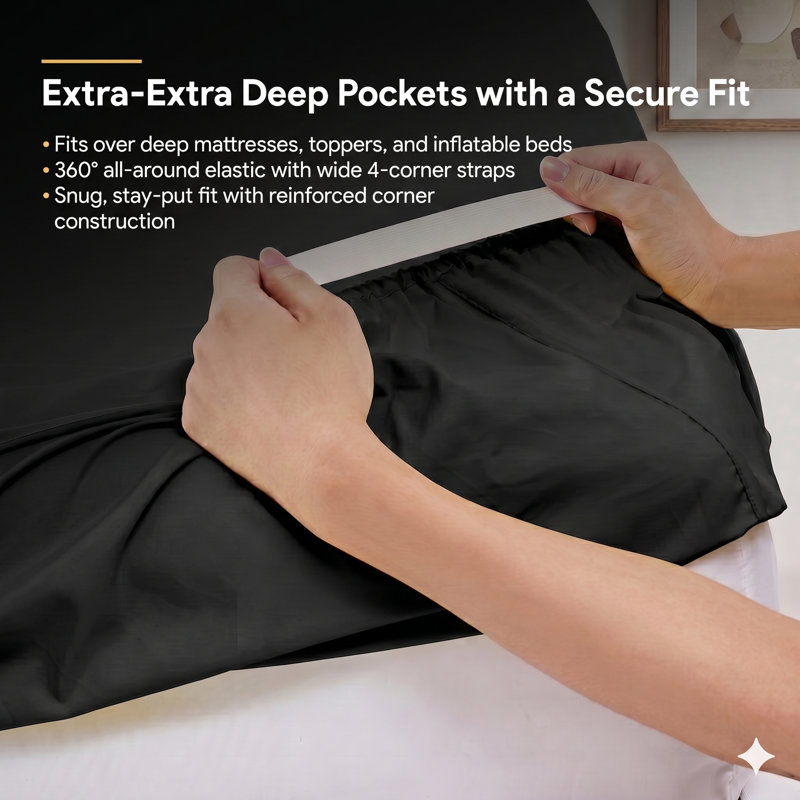 18-24" Extra Deep Pocket Ultra Soft Microfiber Solid Sheet Set, King, Black