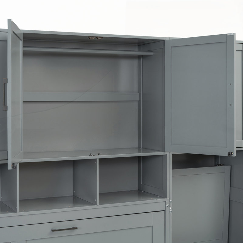 Lit escamotable simple avec placard et tiroirs, Grey