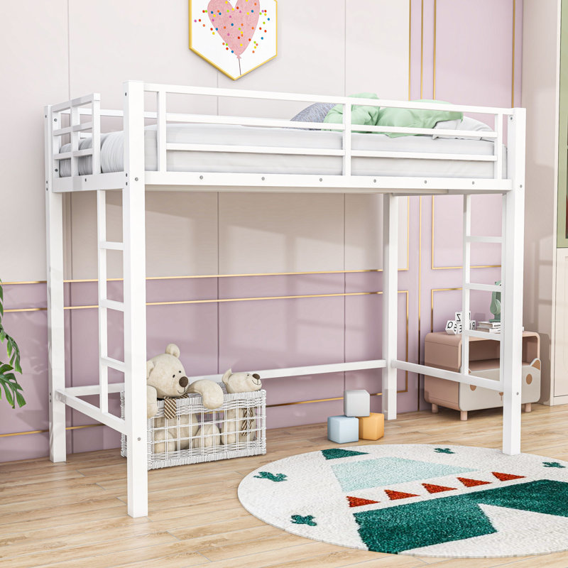 Classic Metal Loft Bed with Dual-Side Ladders, Twin