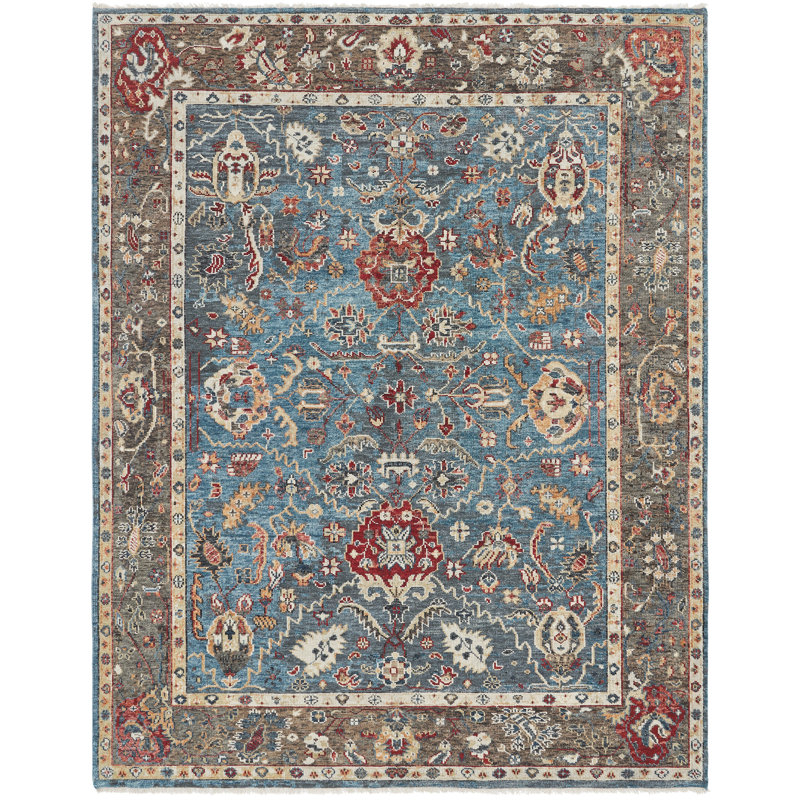 Wool Area Rug in Blue, Rectangle 6' x 9'