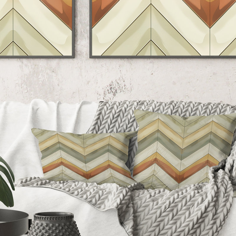 Coussin décoratif beige à motif de chevrons vert I, H 18 po x l 18 po