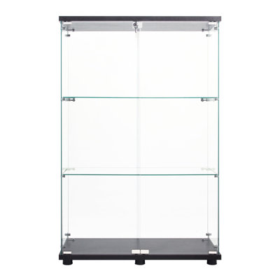 Two Door Black Glass Cabinet With 3 Shelf Sections - Practical Display Shelves For Modern Showcase