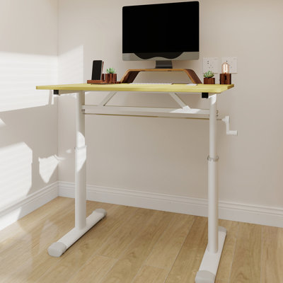 Multi - Purpose Height Adjustable Desk, Hand Lifting, Wood And Iron Build, Stable Support, Fit For Indoor Environments Study Desk With White Aesthetic