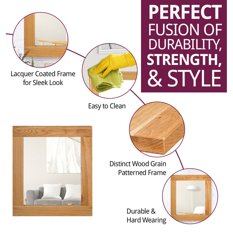 Frazier Solid Wood Rectangle Mirror, 68cm H x 58cm W x 2cm D