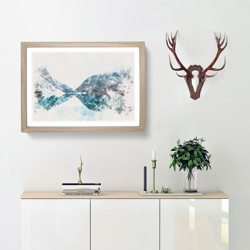 Mountain Range Reflection - Framed Print, 24cm H x 33cm W x 2cm D, Oak Framed