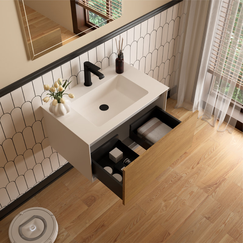 Meuble-lavabo mural simple 30 po avec surface solide blanche et 1 tiroir moderne 30 po, 30"
