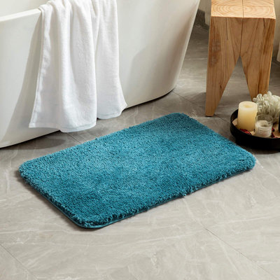 Set Of 2 Non Slip Shaggy Bathroom Rugs Extra Thick Soft Bath Mats Plush Microfiber Absorbent Water For Tub Shower Machine Washable (Teal, 16X24 Inches)